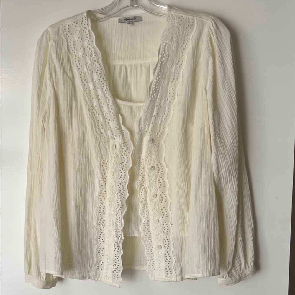 MADEWELL ♥️ Delicate Cream Lace Trim Long Sleeve Shirt and Tank Sz S
